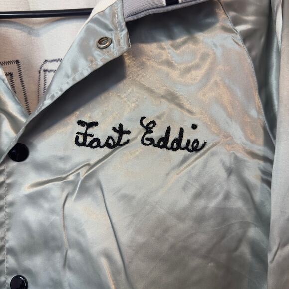 Vintage Aristo Jac by Hilton Satin Bomber Jacket 31 Model A Ford Silver Size XL - Picture 5 of 9